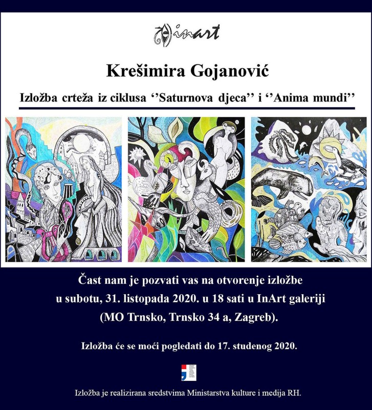 Samostalna izložba crteža Krešimire Gojanović iz ciklusa ”Saturnova djeca” i ”Anima mundi” u Galeriji InArt
