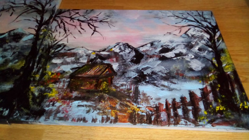 Diptih4 POPLAVA OKO KOLIBE akril na platnu 50 X 60 i 40 x 50