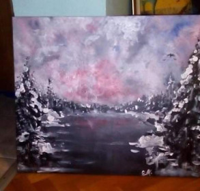 Pogled na zimu akril na platnu 50 x 60