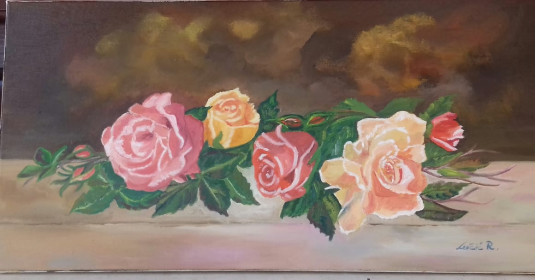 Ruze ulje na platnu 30x60 cm