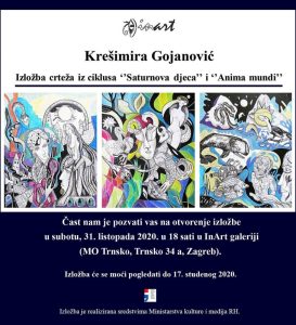 Samostalna izložba crteža Krešimire Gojanović iz ciklusa ”Saturnova djeca” i ”Anima mundi” u Galeriji InArt