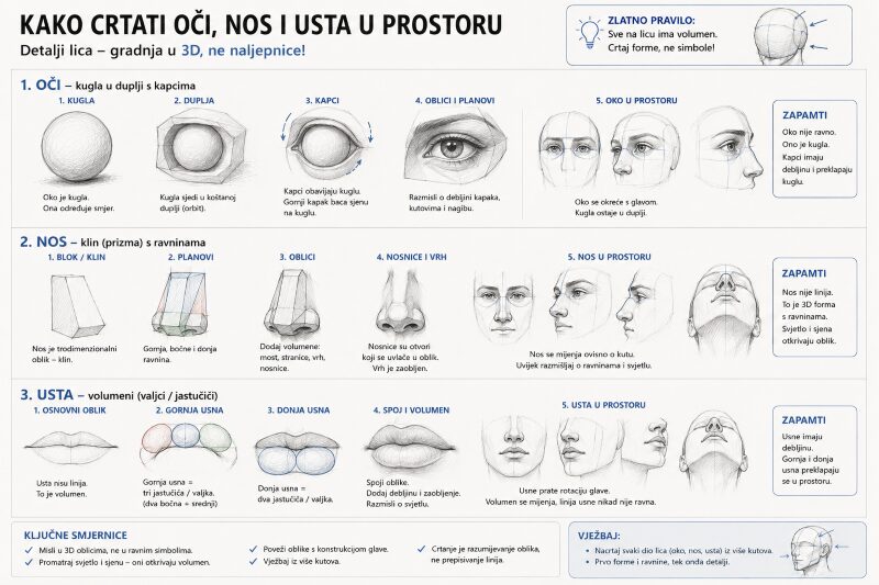 Jednostavan vodič za crtanje proporcija lica i ljudskog tijela za početnike