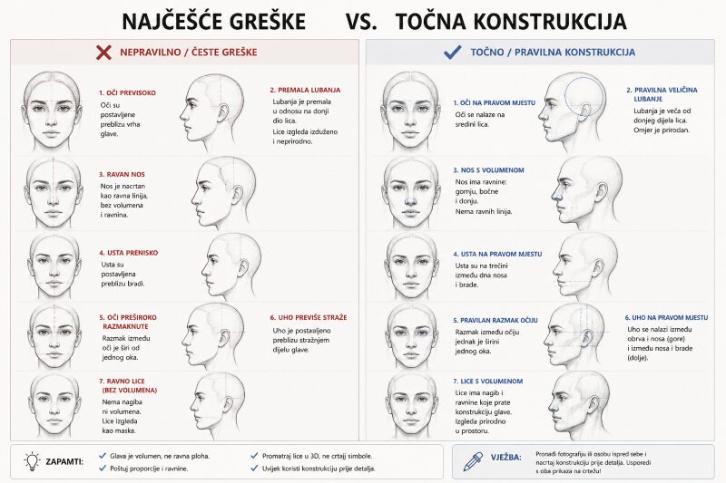 Jednostavan vodič za crtanje proporcija lica i ljudskog tijela za početnike